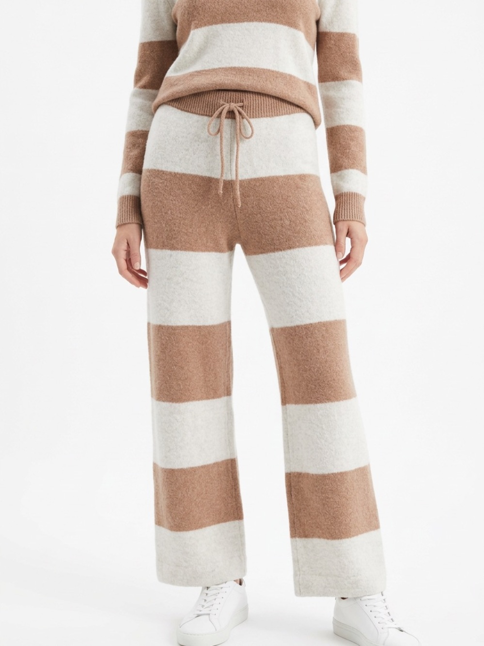 ALTAR’D STATE | Striped Wide-Leg Knit Pants Cream & Tan Women’s Size M/L